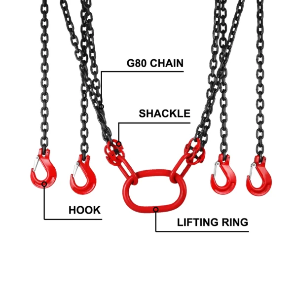 VEVOR Lifting Chain Sling Lifts 5 Tonne 1.5M 3M 4M X 5/16 Inch Heavy Duty With 4 Legs Grade Hooks and Adjuster G80 Alloy Steel - Image 3
