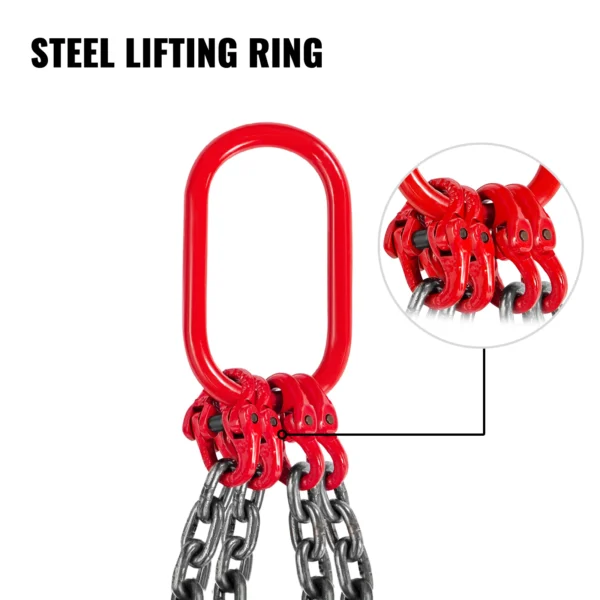 VEVOR 4T Chain Sling - 1M / 2M x 8MM Four Leg with Powder Coating Steel Hook - Grade 80 High Temperature Resistance for Lifting - Image 5
