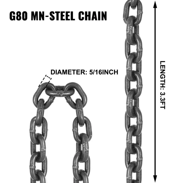 VEVOR 4T Chain Sling - 1M / 2M x 8MM Four Leg with Powder Coating Steel Hook - Grade 80 High Temperature Resistance for Lifting - Image 6