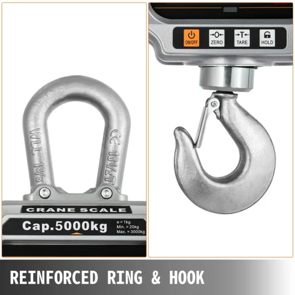 VEVOR 3000 5000kg Digital Crane Scales Heavy Duty Aluminum Hanging Scale W/ OCS-T LCD Display Reinforced Ring Hook for Industry - Image 5