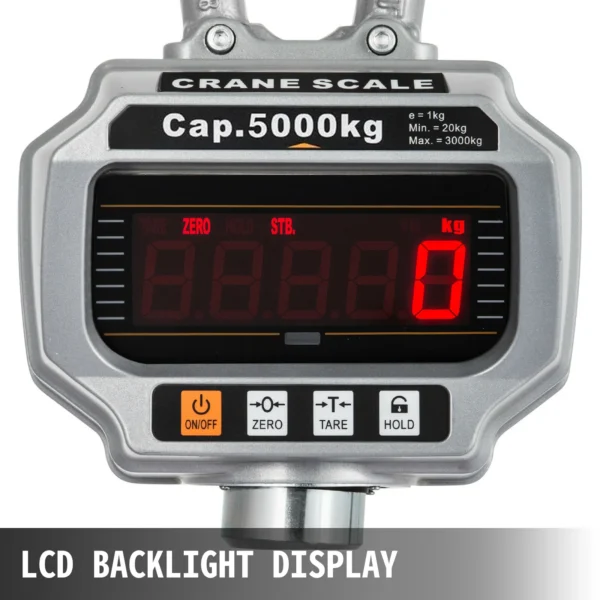 VEVOR 3000 5000kg Digital Crane Scales Heavy Duty Aluminum Hanging Scale W/ OCS-T LCD Display Reinforced Ring Hook for Industry - Image 3