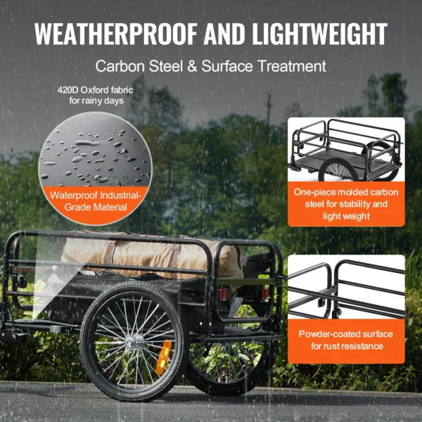 VEVOR 160 lbs Bike Cargo Trailer Foldable Storage Bicycle Wagon Cart with 16" Wheels Safe Reflectors Fits 22"-28" Bike Wheels - Image 3