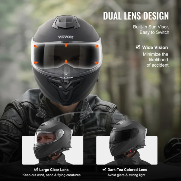 VEVOR Motorcycle Helmet, Full Face, Smart Street ABS&High Density Helmet with Bluetooth Slot&Interchangeable Lens Fit for Adults - Image 4