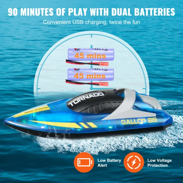 VEVOR HJ819 RC Boat 2.4GHz 12 km/h High-Speed Remote Control Racing Ship Water Speed Boat Children Model Toy for Kids Adults - Image 6
