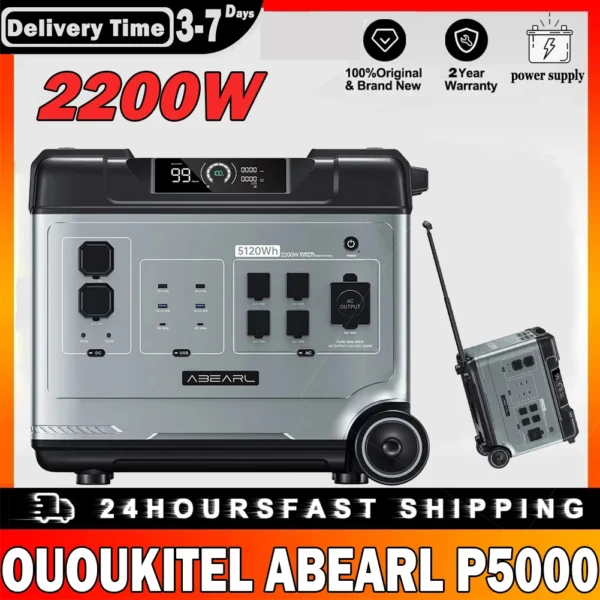 OUKITEL ABEARL P5000 Solar Generator Portable Power Station 5120Wh 2200W Output Seamless 2000W UPS Charging Stations