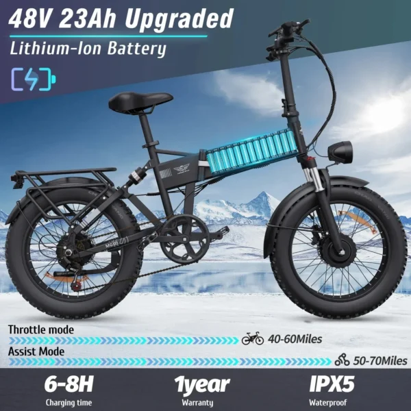 RIDSTAR H20 PRO 2000W 48V 23Ah 30-50km/h >60km 20" Mountain Ebike - Image 4