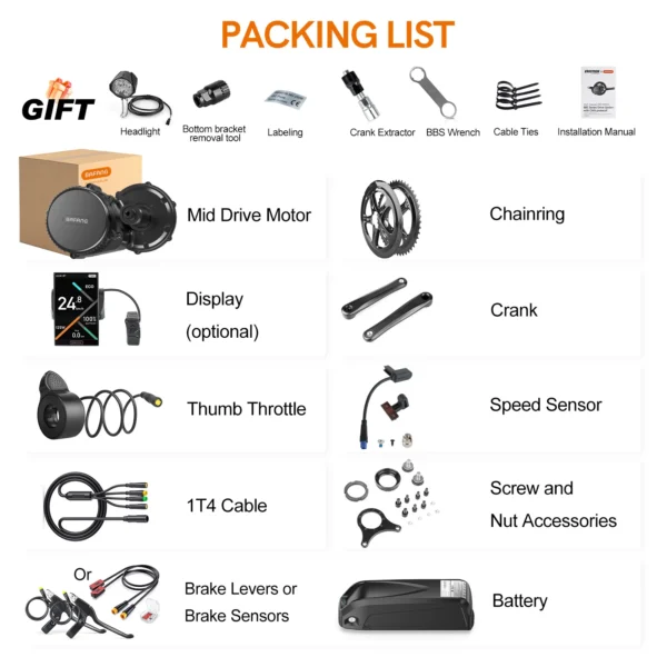 BAFANG 36V 250W 350W 500W Motor BBS01B BBS01 Mid Drive Motor Electric Bike Ebike Conversion Kit 13Ah 24Ah Hailong Battery Kits - Image 6