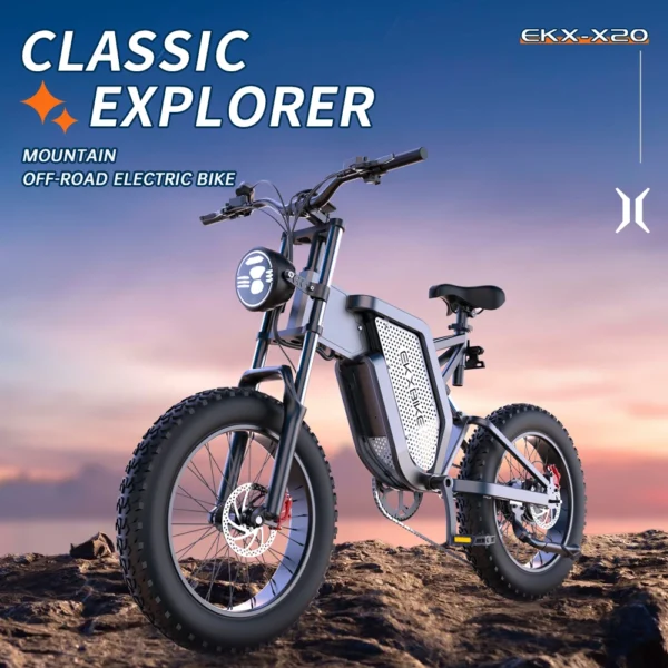 EKXBike Electric Bike X20 2000W Powerful Motor 48V35AH Men's Road EBike 20" Fat Tire Mountain Moped Electric Bicycle For Adults - Image 2