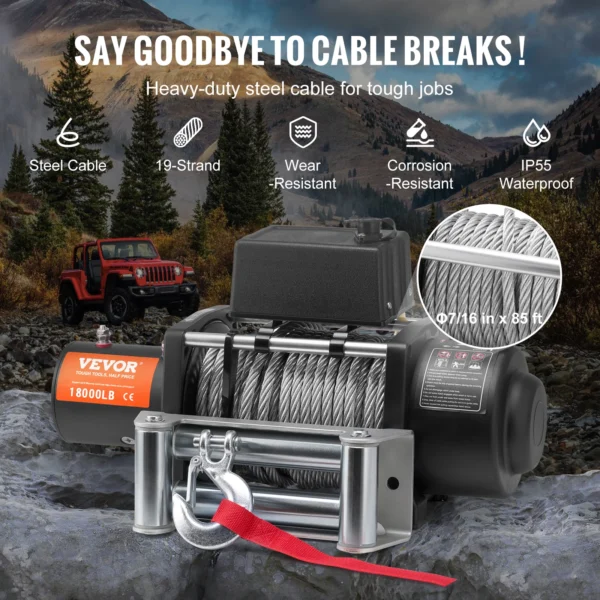 VEVOR 18000lbs Electric Winch Car Truck Steel Cable Winch with 85ft Wire Rope Wireless Remote Control for Towing Off-Road SUV - Image 4