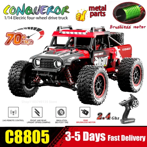 Wltoys C8805 1:14 RC Car 4WD Brushless Electric 70km/h High Speed Off-Road 2.4G Remote Control Cars Drift Monster Truck For Kids
