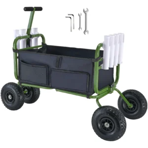 VEVOR 300lbs Beach Fishing Cart Fish Marine Foldable Cart with Four 11" Wheels 8 Rod Holders Pier Wagon Trolley for Sand Picnic