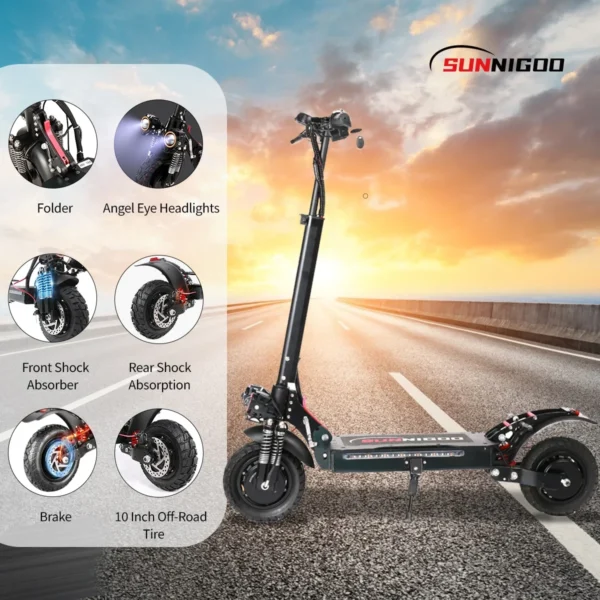 SUNNIGOO X6 X6PRO 2400W 48V 21Ah 60KM/H 60-80Km 10" Two-wheel Electric Scooter - Image 4