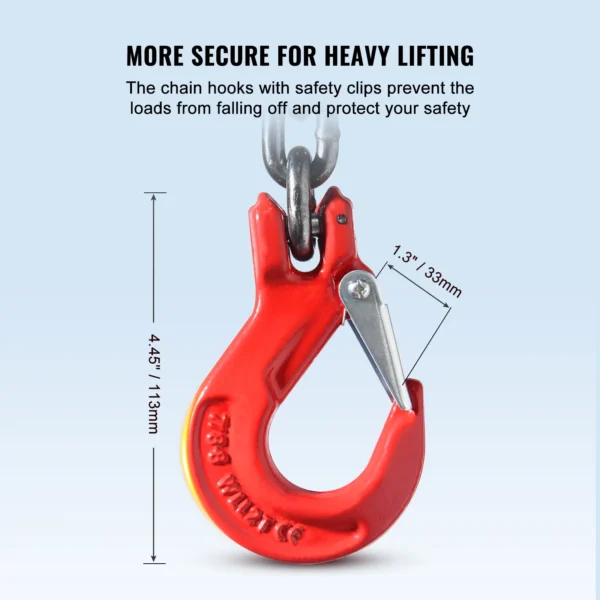 VEVOR 3T Chain Sling 6 ft Heavy Duty Lifting Chains with 2 Leg Grab Hooks G80 for Engine Manual Hoist Lifting Tool - Image 5