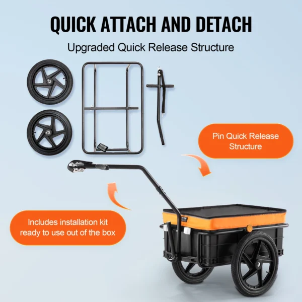 VEVOR 88 lbs Bike Cargo Trailer Bicycle Wagon Cart Foldable Storage with 16" Wheels & Safe Reflectors Fits 24"-28" Bike Wheels - Image 5