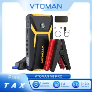 VTOMAN V8 PRO 3000A Car Jump Starter 24 Months Standby Time, LCD Screen, for Up 8.5L Gas and 6.5L Diesel Engines, 15W Input Port