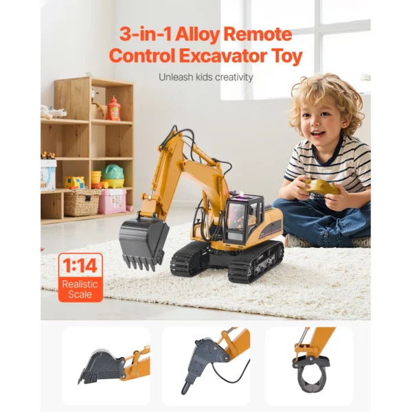 VEVOR 2.4G Remote Control Excavator Dump Truck 3 in 1 RC Model Car Digger Toy with Light & Sound Construction Vehicle for Kid - Image 2
