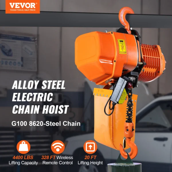 VEVOR 4400lbs Electric Chain Hoist 21.6 ft/min Three Phase Overhead Crane with G100 Chain Wireless Control for Garage Litfing - Image 2