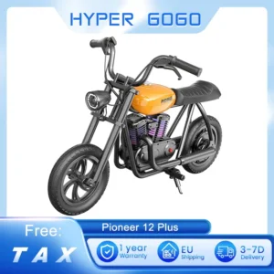 HYPER GOGO Pioneer 12 Plus Electric Chopper Motorcycle for Kids 24V 5.2Ah 160W, 12KM Top Range, Smoke, Bluetooth Speaker, Fender