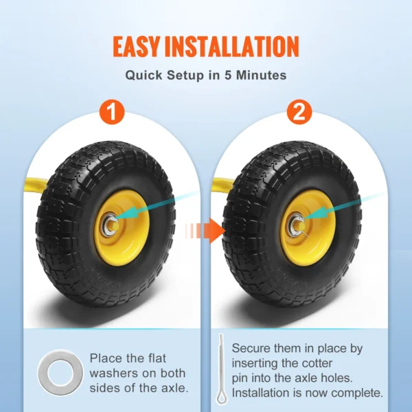 VEVOR 2-Pack Solid PU Run-Flat Tire Wheel 10" Flat Free Tubeless Tires and Wheels for Dollies Garden Trailers Various Carts - obrazek 5