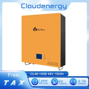 Cloudenergy CL48-150B 48V 150Ah Wall Mounted Lithium LiFePO4 Deep Cycle Battery Pack, 7680Wh Energy, 6000+ Life Cycles & 80% DOD