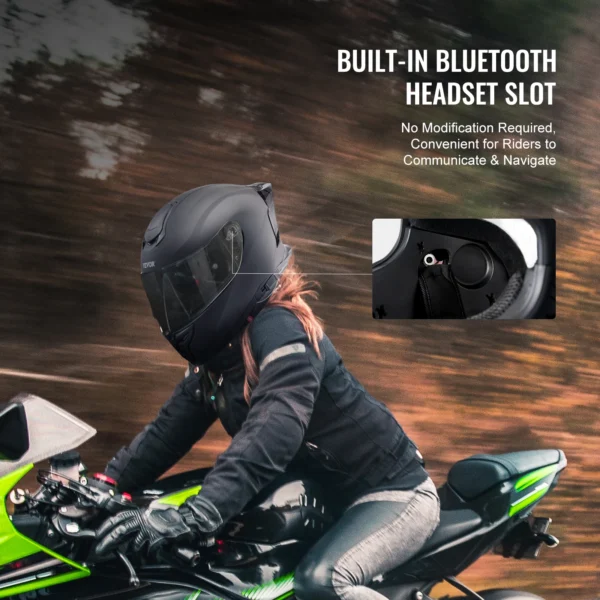 VEVOR Motorcycle Helmet, Full Face, Smart Street ABS&High Density Helmet with Bluetooth Slot&Interchangeable Lens Fit for Adults - Image 6
