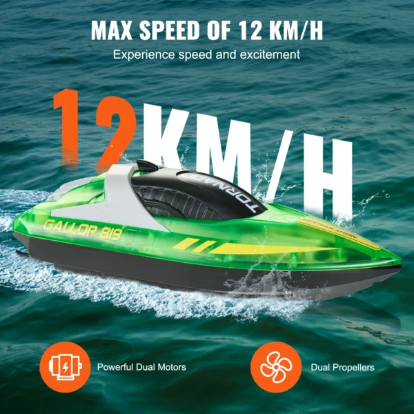 VEVOR HJ819 RC Boat 2.4GHz 12 km/h High Speed Remote Control Racing Boat Waterproof Electric Radio Toys for Boys 14Y+ Gifts - Image 3