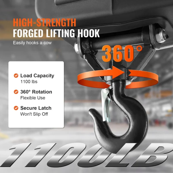VEVOR 1100lbs 1500W Electric Hoist Winch 3-in-1 Portable Power Winch Crane with Wireless Remote Control for Overload Protection - Image 6