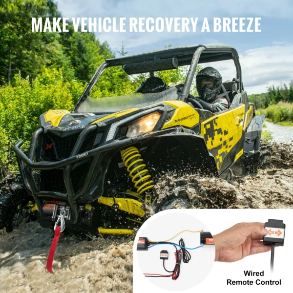 VEVOR 3000lbs ATV/UTV Electric Winch 12V DC Steel Rope Winch with 39 ft Cable Roller Wired Remote Control for Towing Off-Road - Image 5