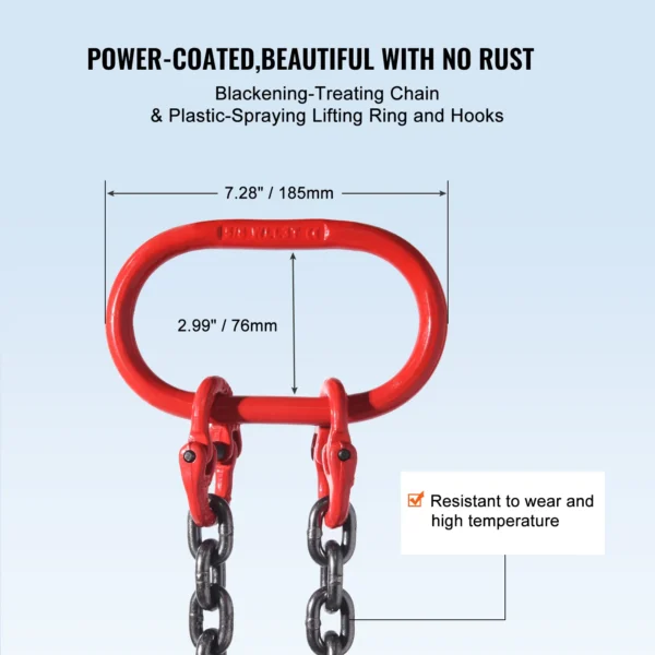 VEVOR 3T Chain Sling 6 ft Heavy Duty Lifting Chains with 2 Leg Grab Hooks G80 for Engine Manual Hoist Lifting Tool - Image 6