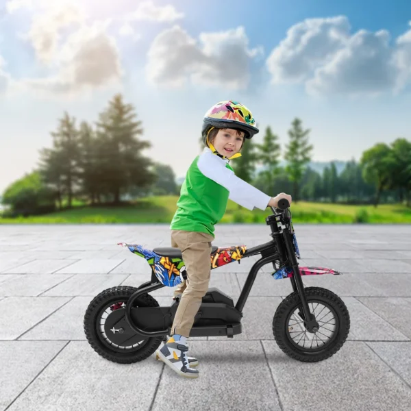 Kids Electric Motorcycle 150W 24V 3.0AH Battery Dual Speed LED Lights for Children Over 6 Years Black Colorful – Image 2