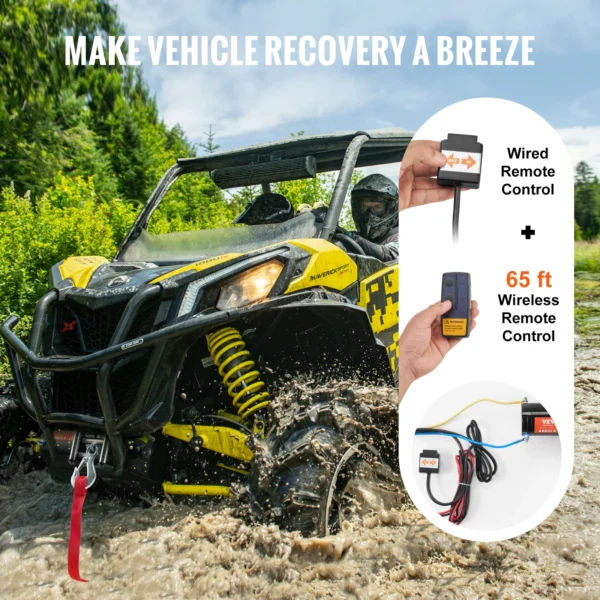 VEVOR 4000lbs Electric Winch with 39ft 7 Strands Steel Cable Wireless & Wired Remote Control ATV/UTV Winch for Truck Towing - Image 5