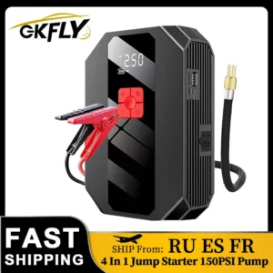 GKFLY 4 in 1 Car Jump Starter Power Bank Portable Air Compressor Inflator Pump Power Station 1200A Battery Starter Auto Booster