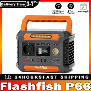Flashfish P66 Pure Sine Wave Portable Power Station 300W 230.88Wh Outdoor Generator 8 Outlets USB-C QC3.0 Solar Charging