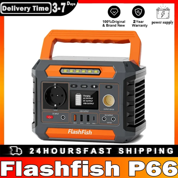 Flashfish P66 Pure Sine Wave Portable Power Station 300W 230.88Wh Outdoor Generator 8 Outlets USB-C QC3.0 Solar Charging