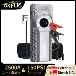 2500A Car Jump Starter With Air Compressor LCD Screen 22000mAh Portable Booster Charger 12V Powerful Car Battery Starting Device