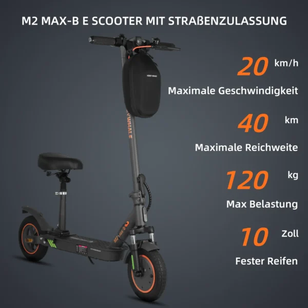 HONEYWHALE M2 Max-B Electric Scooter With Seat 350W Motor 32Km Max Range 32Km/H Max Speed Foldable Escooter Adult 12.5Ah Battery