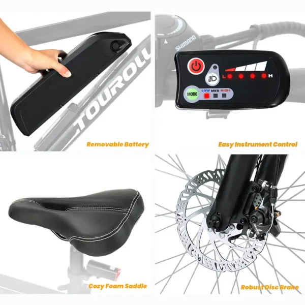 Touroll U1 26 Adult Electric Bike 26" 250W Motor 13Ah Removable Li-ion Battery 21-Speed MTB Bicycle Electric Mountain Bike - Image 4