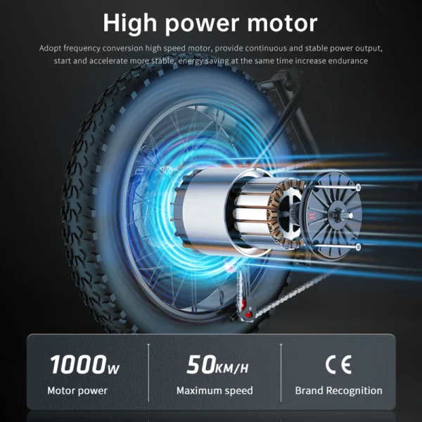 EKXBIKE T1 1000W 48V 20Ah 50km/h 100km 20" Electric Motorcycle - Image 2