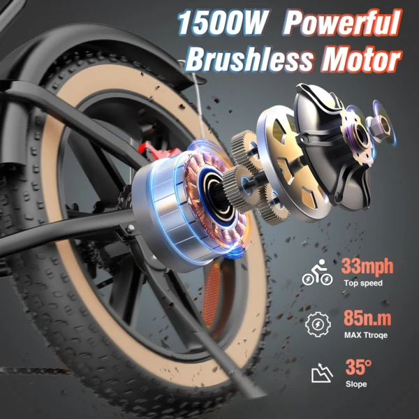 RIDSTAR Q20 1500W 48V 15Ah 40km/h >60km 20" Mountain Electric Bicycle - Image 2