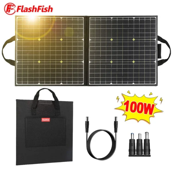 Flashfish SP18V 100W Portable Solar Panel 4-in-1 Connector Double USB outlets Portable & Foldable Compatible with Most Power Sta - Image 3