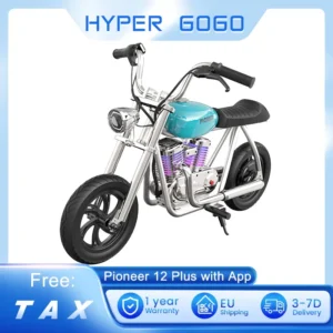 HYPER GOGO Pioneer 12 Plus with App Electric Motorcycle for Kids, 24V 5.2Ah 160W with 12'x3' Tires, 12KM Range, Smoke, Speaker