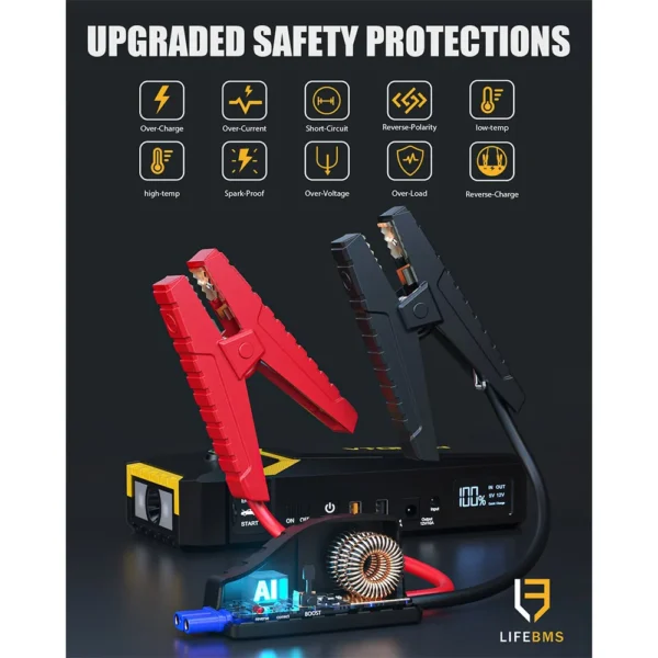 VTOMAN V8 PRO 3000A Car Jump Starter 24 Months Standby Time, LCD Screen, for Up 8.5L Gas and 6.5L Diesel Engines, 15W Input Port - Image 5