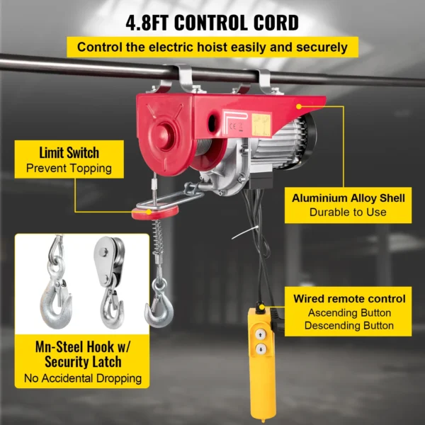 VEVOR Electric Hoist Winch Cable Lifting Engine Crane Remote Control Wire Hoist for Boat Car Scaffolding Garage Warehouse Lift - Image 5