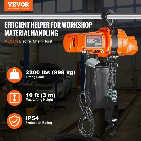 VEVOR 2200 lbs Electric Chain Hoist Single Phase Overhead Lifting Crane with Chain 10 ft Wired Remote Control for Garage - Image 2