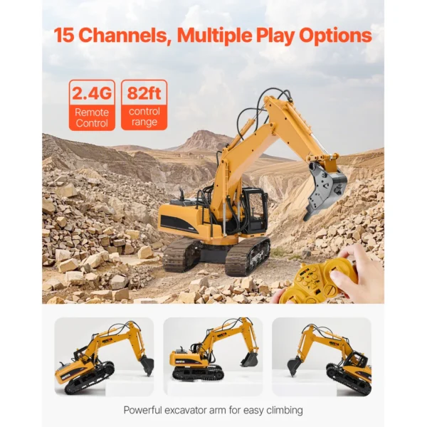 VEVOR 2.4G Remote Control Excavator Dump Truck 3 in 1 RC Model Car Digger Toy with Light & Sound Construction Vehicle for Kid - Image 4