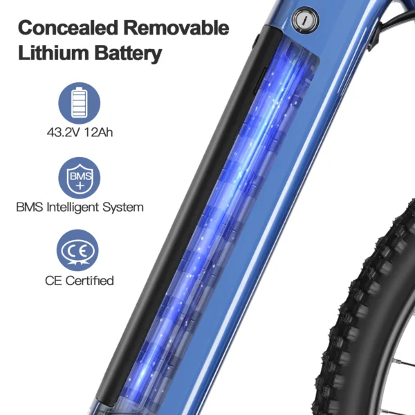 29 Inch Electric Bicycle for Adults,518Wh Hidden Battery 250 W Mid Motor MTB,Electric Mountain Bike 8 Speed Gear, Up to 120KM - Image 3