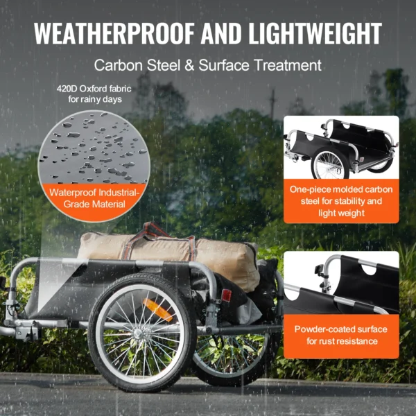 VEVOR 100 lbs Bike Cargo Trailer Foldable Bicycle Wagon Storage Cart with 16" Wheels & Safe Reflectors Fits 22"-28" Bike Wheels - Image 3