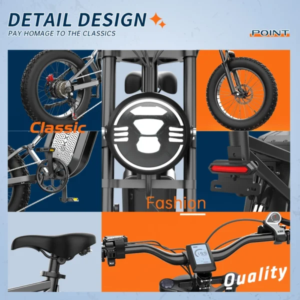 EKXBike Electric Bike X20 2000W Powerful Motor 48V35AH Men's Road EBike 20" Fat Tire Mountain Moped Electric Bicycle For Adults - Image 6