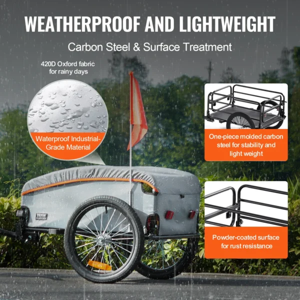 VEVOR 100lbs Bike Cargo Trailer Foldable Bicycle Wagon Cart with Waterproof Cover & Safe Reflectors Fits 22"-28" Bike Wheel - Image 3