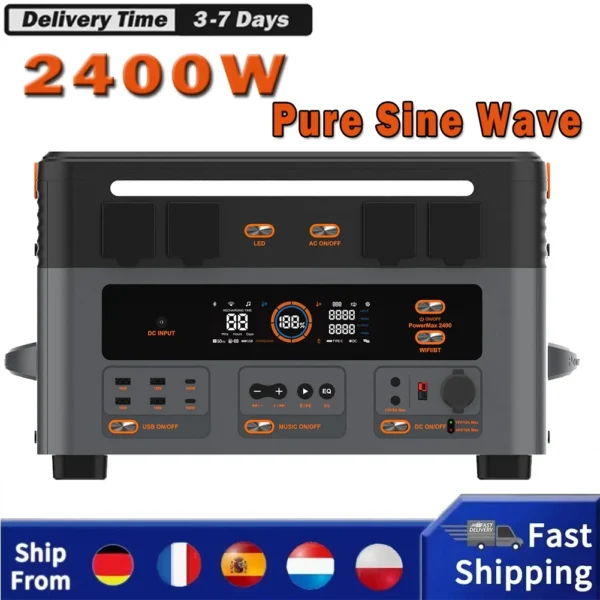 Oscal PowerMax2400 2400W 1872kWh Portable Power Station Dual Speaker 1.2h Fast Charging, App Control LED Light 16 Outputs